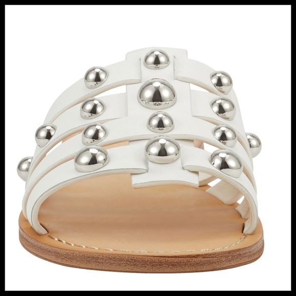 WHITE LEATHER SLIDES SLIP ON FLATS SANDALS A2C - Picture 4 of 12